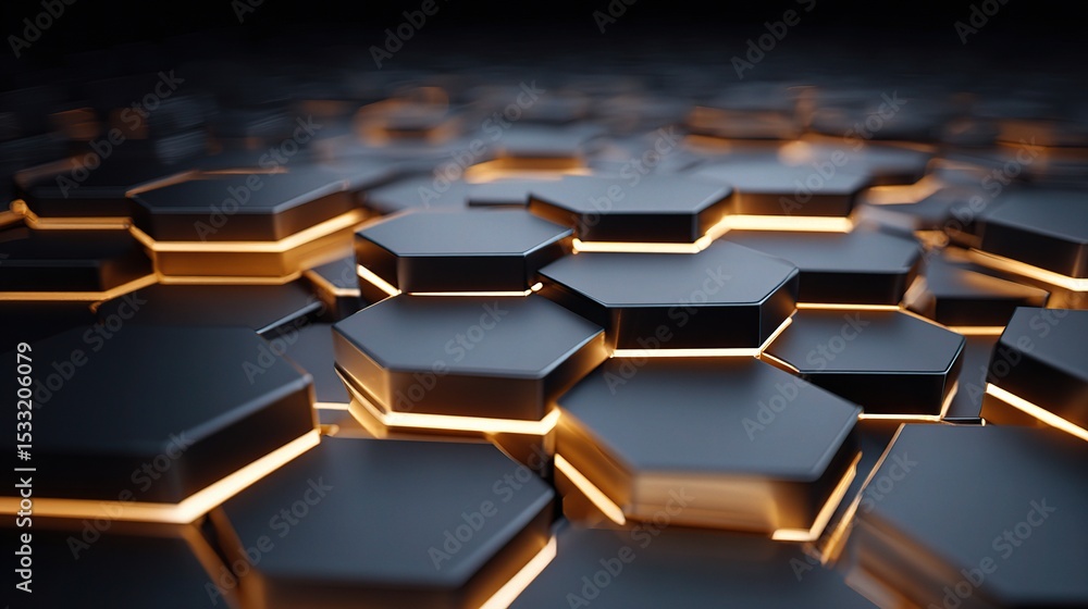 Poster 3d honeycomb digital background with glowing elements and depth
