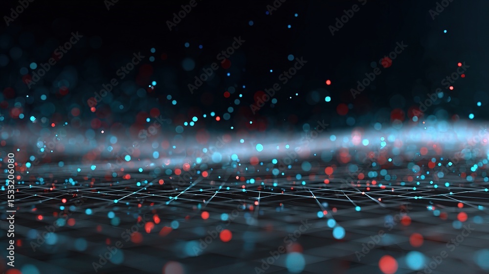 Poster futuristic digital tech backdrop with nodes and grids in motion