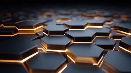 Obraz premium 3D Honeycomb Digital Background with Glowing Elements and Depth
