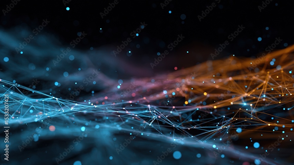 Poster high-tech ai visualization of interconnected patterns and waves