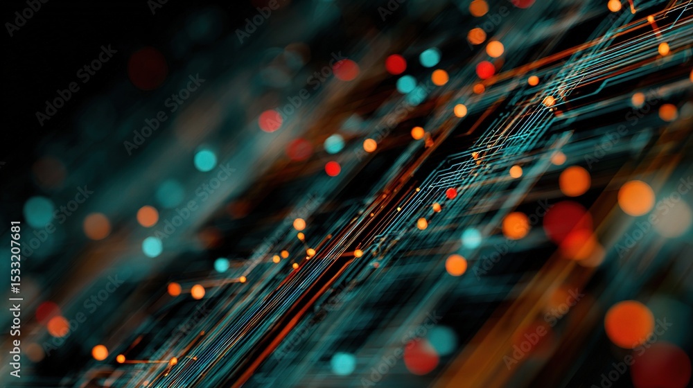 Poster modern technology wallpaper with floating colorful lights and patterns