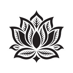 Lotus Flower Design Black and White Floral Illustration
