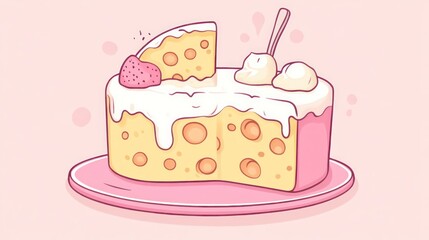 Cheesy cake with frosting and strawberry