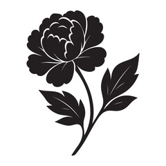 Black and White Peony Flower Silhouette Botanical Illustration