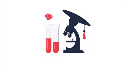 Scientific research illustration with test tubes and a microscope