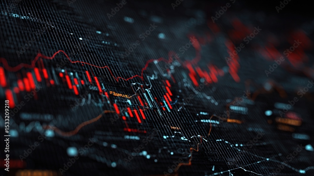 Poster dark abstract finance background with grid lines and data visualization