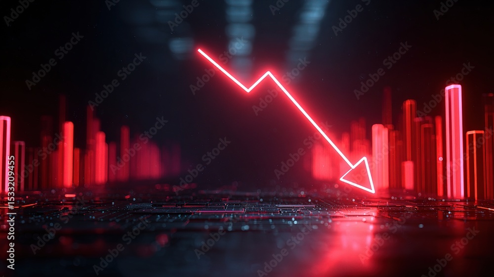 Poster digital crash scene with descending bars on dark background