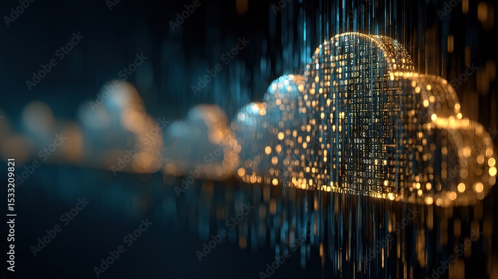 Poster digital hologram of cloud computing icons with data flowing effect