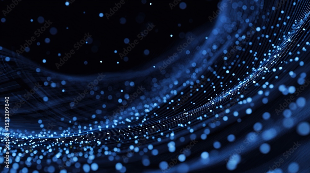 Poster abstract blue background with cyber particles and dots animation
