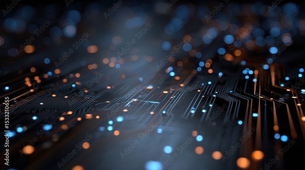 Poster high-tech ai circuit background with animated data elements