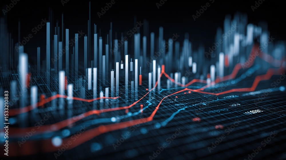 Poster modern financial data visualization with dynamic graphs and stats