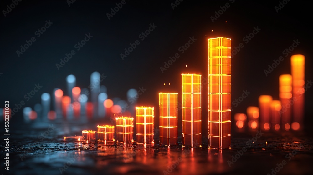 Poster glowing stock market chart with dynamic graphical representation