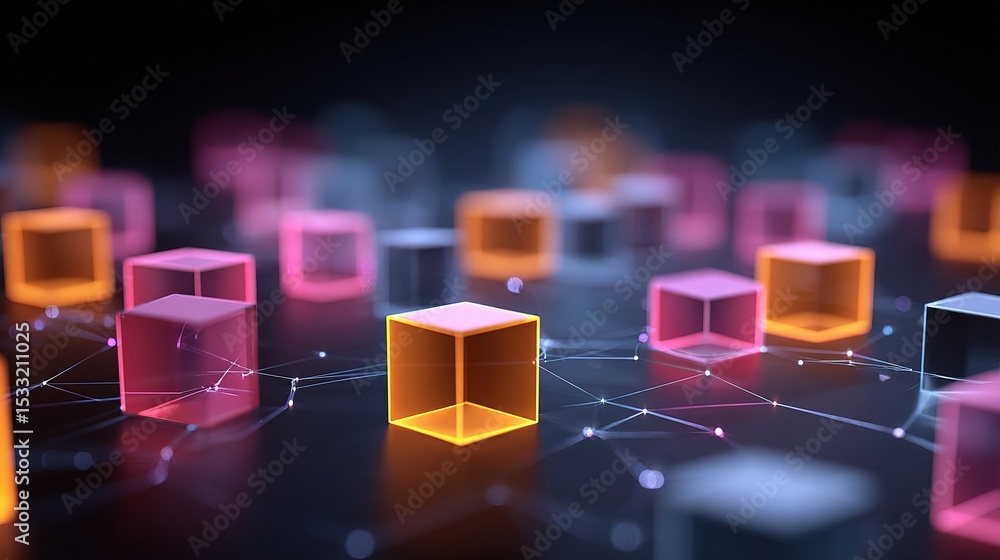 Poster abstract blockchain network concept with colorful digital blocks