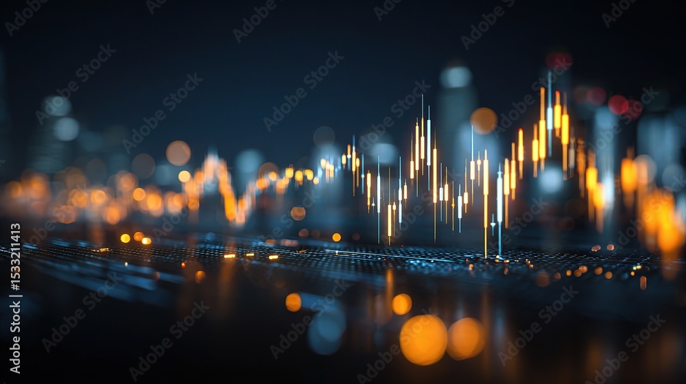 Poster futuristic investing dashboard with data visualization perspective