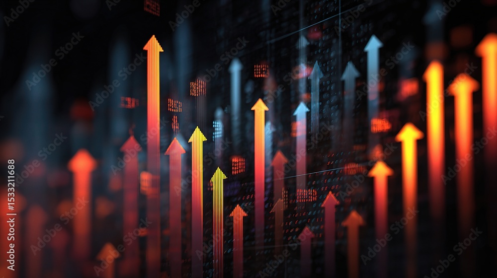 Poster abstract graphic of stock trading chart with floating arrows effects