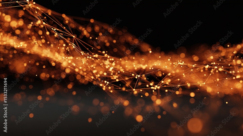 Poster abstract 3d scene of orange light particles forming dynamic patterns
