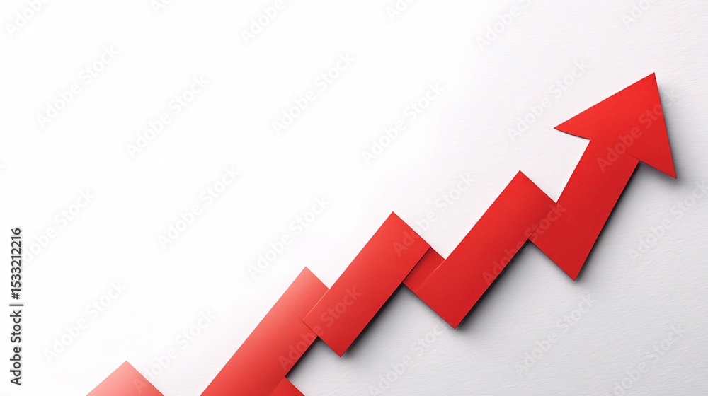 Poster red arrow graph indicating rising trend in performance metrics