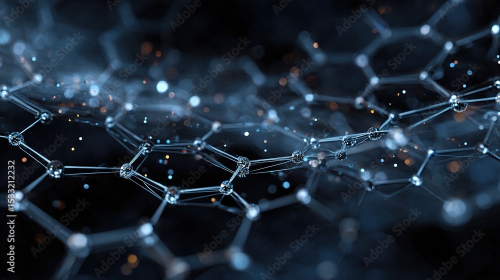 Poster abstract background featuring hexagonal cells and molecules