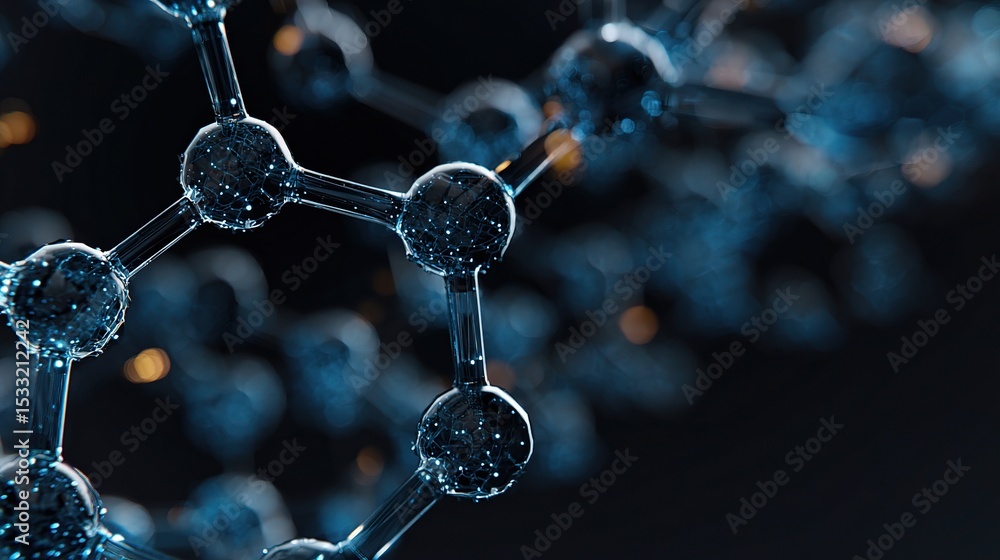 Poster Futuristic Molecular Lattice Structure with Floating Dots and Drones