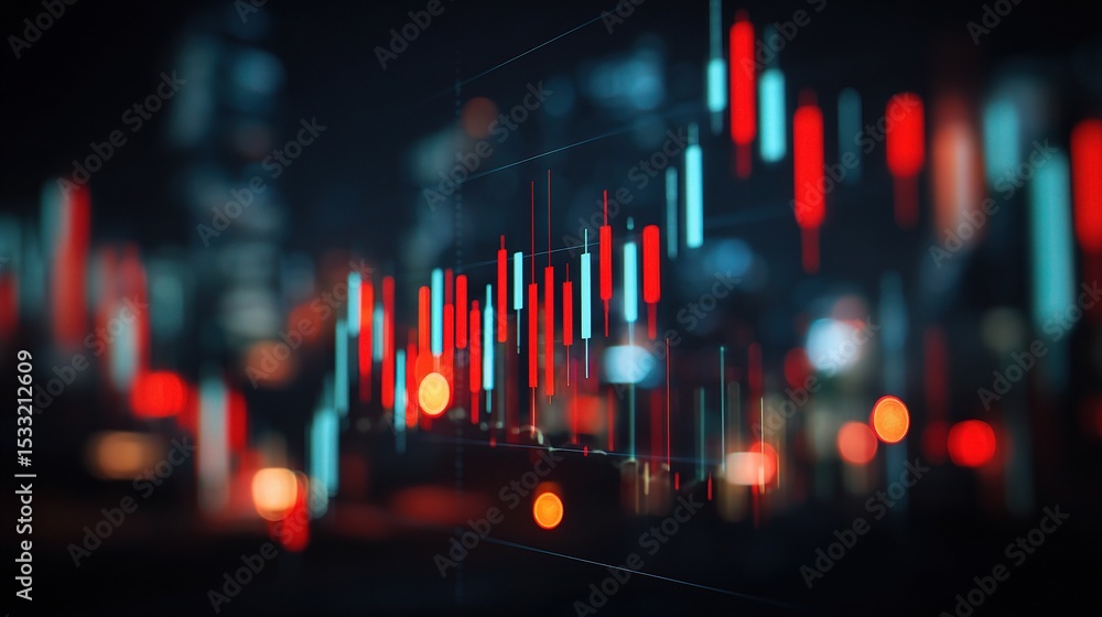 Poster combination of candlestick charts and area graphs for analysis