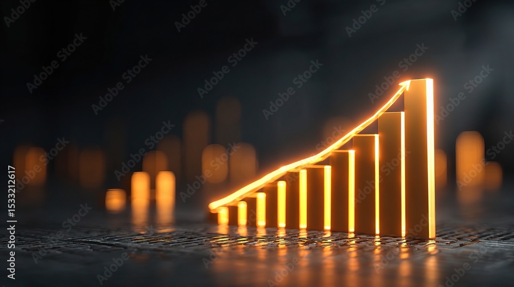 Poster glowing stock market chart with rising graph and dynamic elements