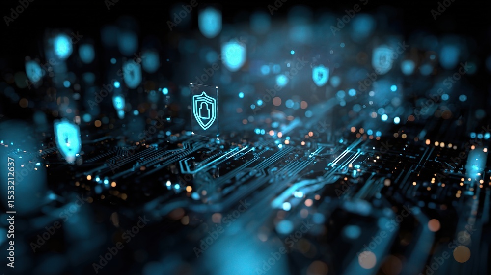 Aufkleber digital communication theme with firewall protection and data security