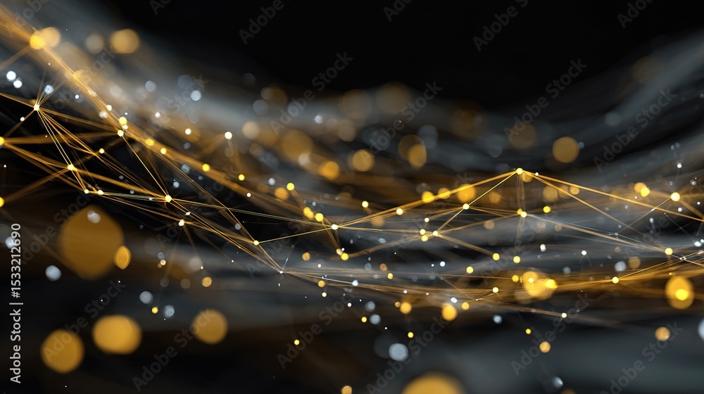 Poster dynamic 3d background of shining nodes with data visualization effects