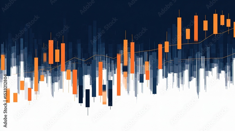 Poster candlestick line chart in navy style with trend analysis visualization