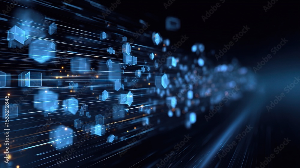 Poster futuristic background with blockchain elements and dynamic effects