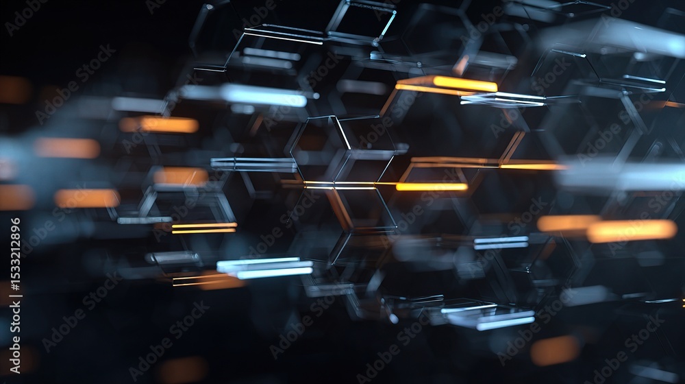Poster abstract technology concept featuring layered hexagonal prisms