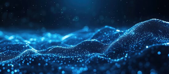 Abstract blue digital landscape with a starry sky background