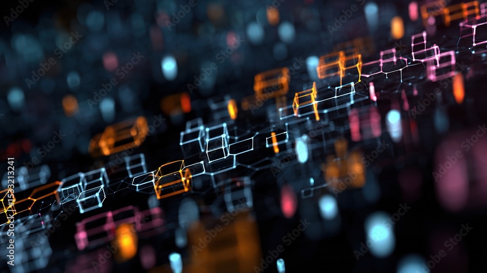 Poster abstract digital background showcasing blockchain technology concepts