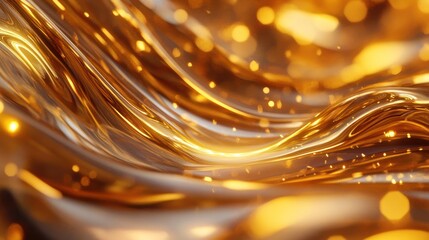 Golden flowing fabric with blurred sparkling particles and highlights