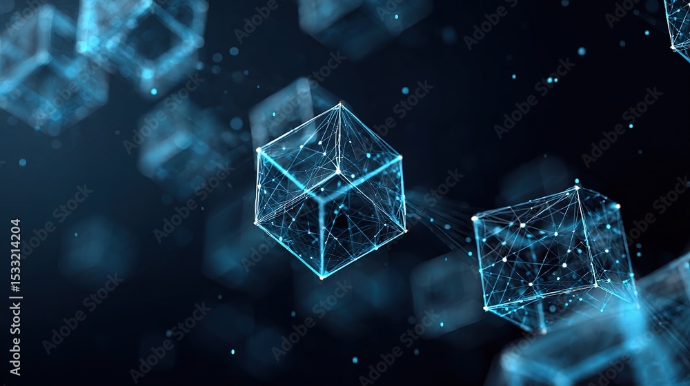 Poster abstract mesh network of connected blocks in digital space