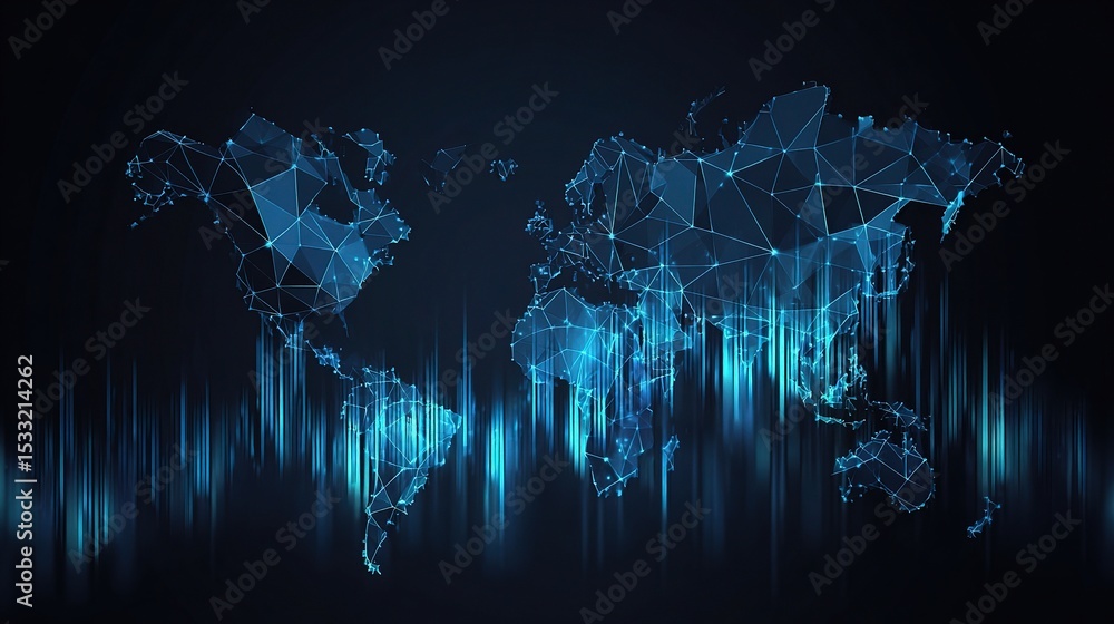 Poster geometric tech background with polygonal world map design