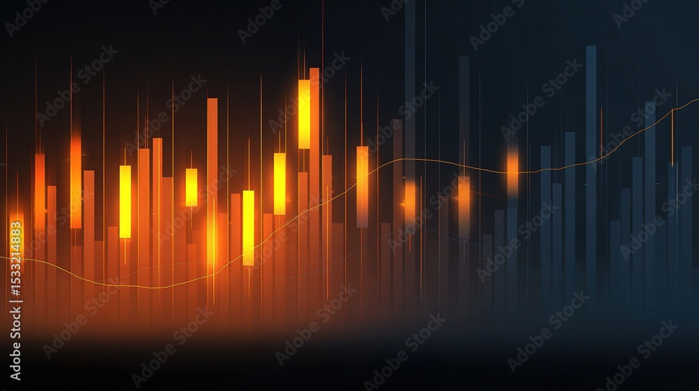 Poster high-resolution bar chart with glowing candles and standard scale