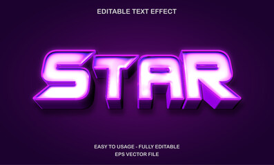 Star text, editable text effect template, 3d bold futuristic shiny neon light typeface