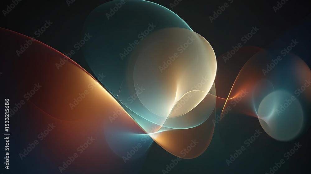 Poster abstract futuristic shapes floating in dark space with glow effects