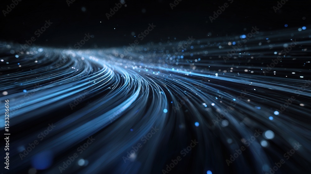 Poster flowing blue technology lines representing data streams and motion