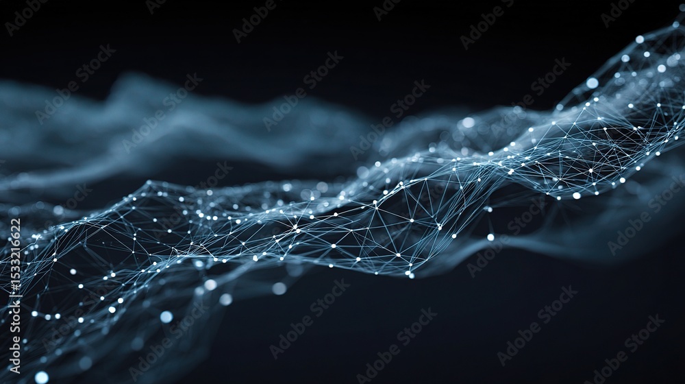 Poster high-tech data mesh with continuous wave pattern in dark background