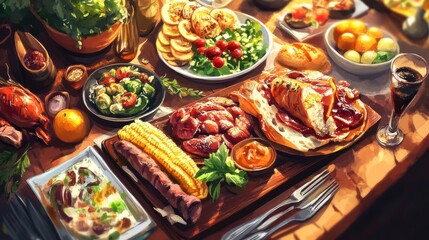 A lavish and bountiful table filled with delicious food items