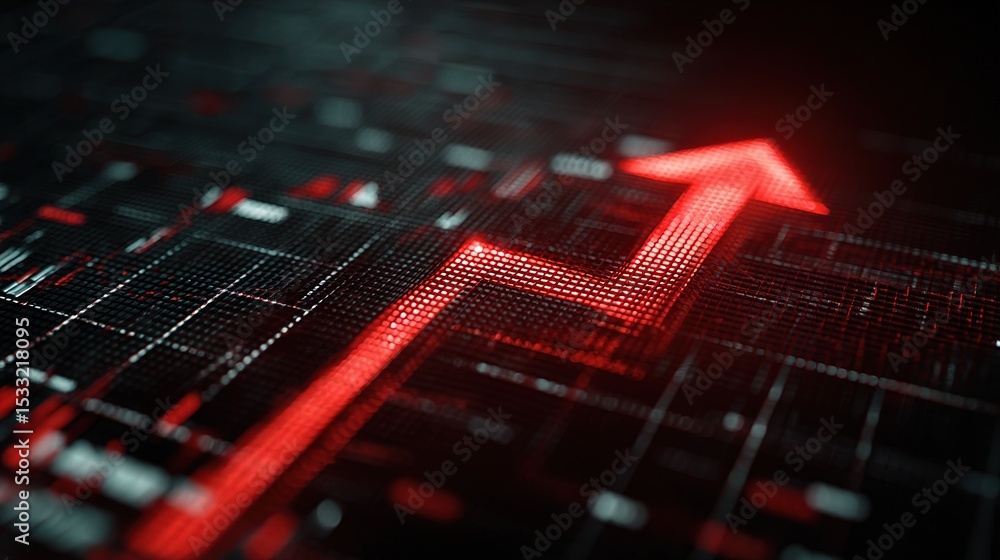 Poster red arrow on faint graph with subtle glowing effect in grid background