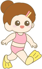 Girl in Swimsuit, Swimming Girl, Kids Summer Outfit, 수영복 입은 여자아이, 여름 옷, 어린이 캐릭터