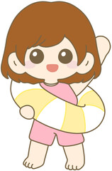 Girl with Life Jacket, Kid Swimming, Child in Swim Tube, Water Safety, 물놀이 안전, 여자아이 구명조끼, 아이 튜브