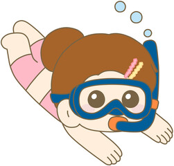 Girl Snorkeling, Child Underwater Exploration, Water Sport 어린이 스노클링하는 여자아이


