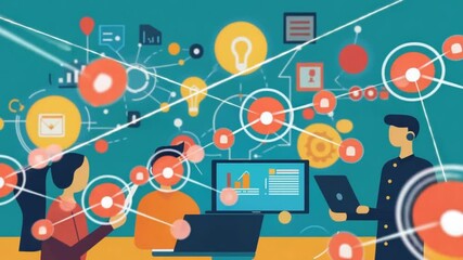 Dynamic brainstorming visualization of teamwork and innovative ideas in business setting - Powered by Adobe