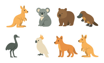 Marine animals icons set – flat, aquatic and sea life symbol collection