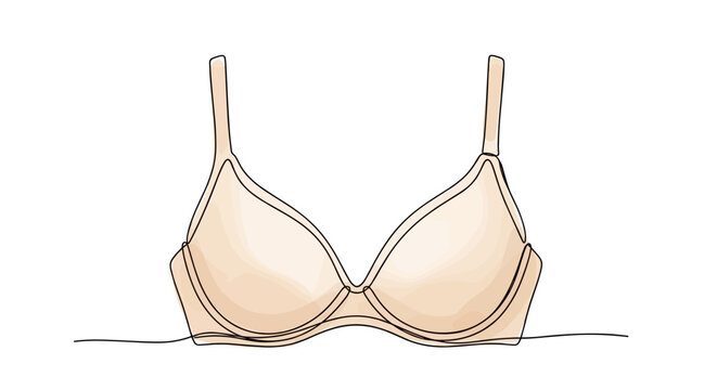 Beige Bra one line doodle drawing with watercolor fill, minimalistic vector illustration on white background