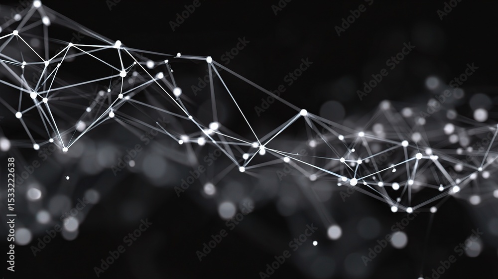 Poster futuristic design with interconnecting dots and lines on black background
