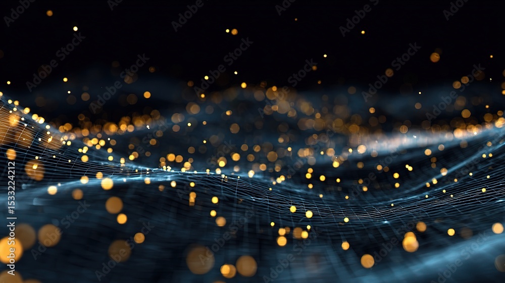 Poster abstract digital data technology grid background with floating particles
